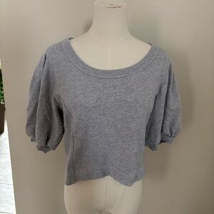 Aerie Seams Right Cropped Sweatshirt Women Sz M Gray Short Puff Sleeve